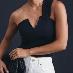 Maeve Anthropologie Structured Asymmetrical One Shoulder Black Blouse NWT | S